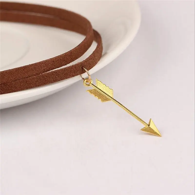 

New Fashion Gold Arrow Pendant Necklaces Vintage Double Layer Black Brown Velvet Chain Choker Necklace For Women Jewelry Gifts