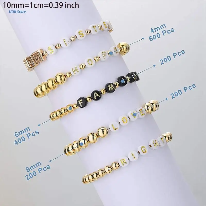 

Acrylic Round Alphabet Letter Beads 1600 Pieces Round Beads Set Spacer Beads 8 mm 6 mm 4 mm Golden Black White