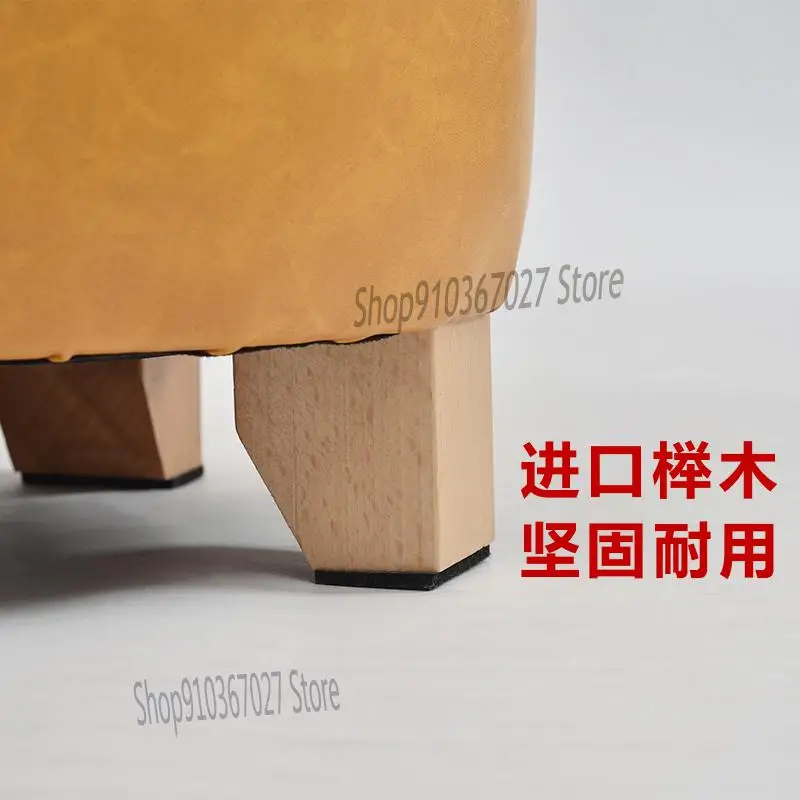 Small Stool Solid Wood Home Living Room Low Coffee Table Simple Sofa Round Leather Art Sitting Pier |