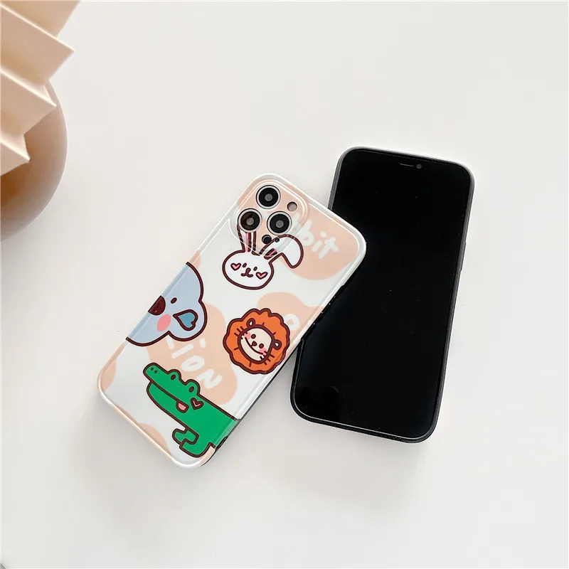 

Cartoon animals Phone Case For iPhone 11 12 Pro Max X XS XR 7 8Plus SE 2020 Matte Camera Protection Soft IMD Silicon Cover
