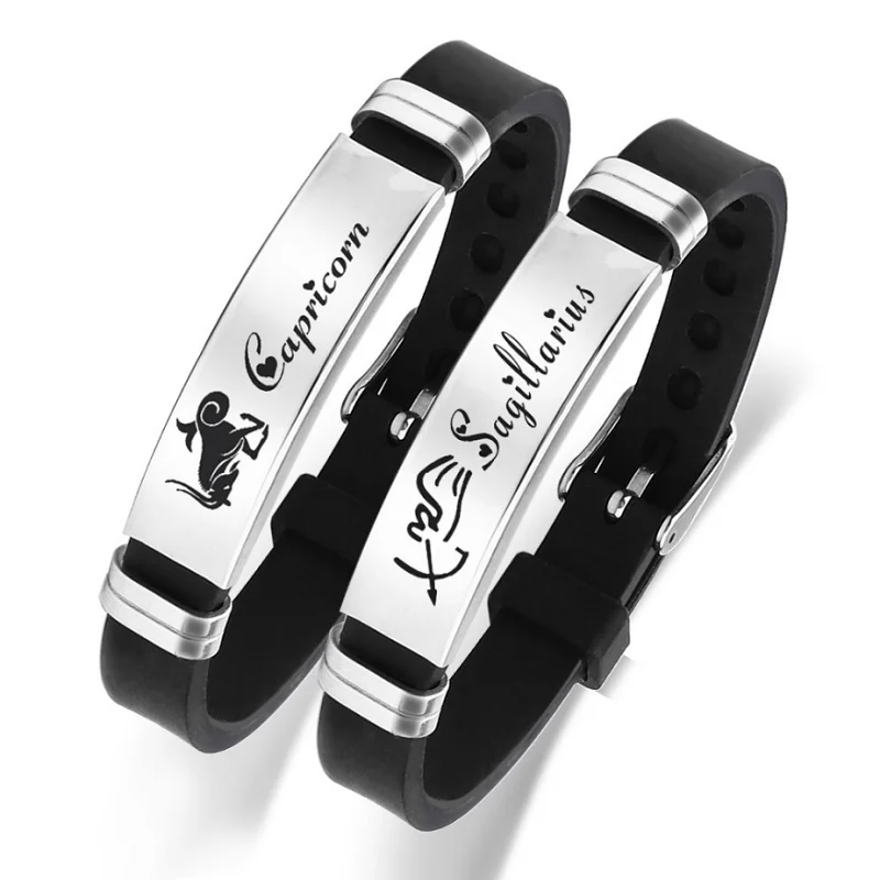 

12 Constellation Silicone Bracelet Men Wristband Stainless Steel Silicone Bracelets for Boys Love Gifts From Mom Dad