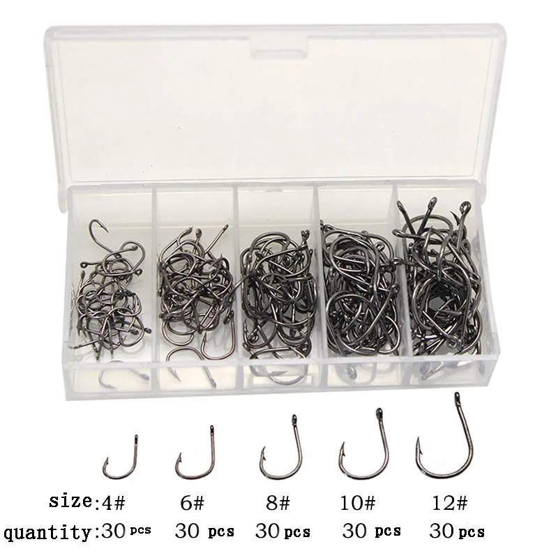 

150pcs/lot Fishing Hook Barbed Single Jig Hooks With Eye Pesca High Carbon Steel fishing Hook Worm Pond Fishing Bait hole peche