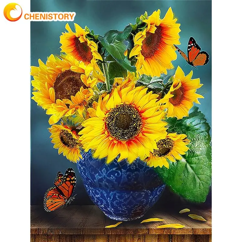 

CHENISTORY Picture By Number Sunflowers In Vases Kits For Adults Drawing On Canvas Handpainted Gift Painting By Number Home Deco
