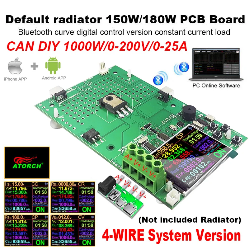 DIY PCB плата 4 провода 1000 Вт USB тестер Электронная нагрузка литиевая батарея 18650 Емкость монитора разрядка постоянного тока Электропитание метр