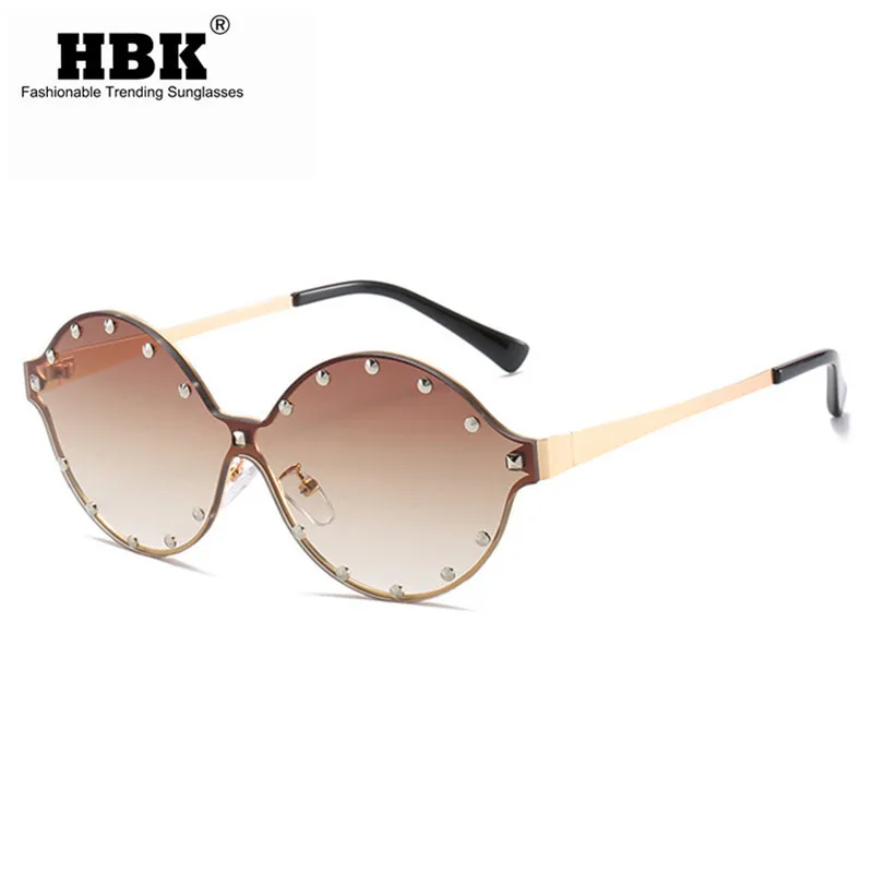 

HBK Women's Sunglasses Fashion Oversized Sunglasses Women Rivet Cat Eye Brand Designer Goggle Sun Glasses Female Style Oculos