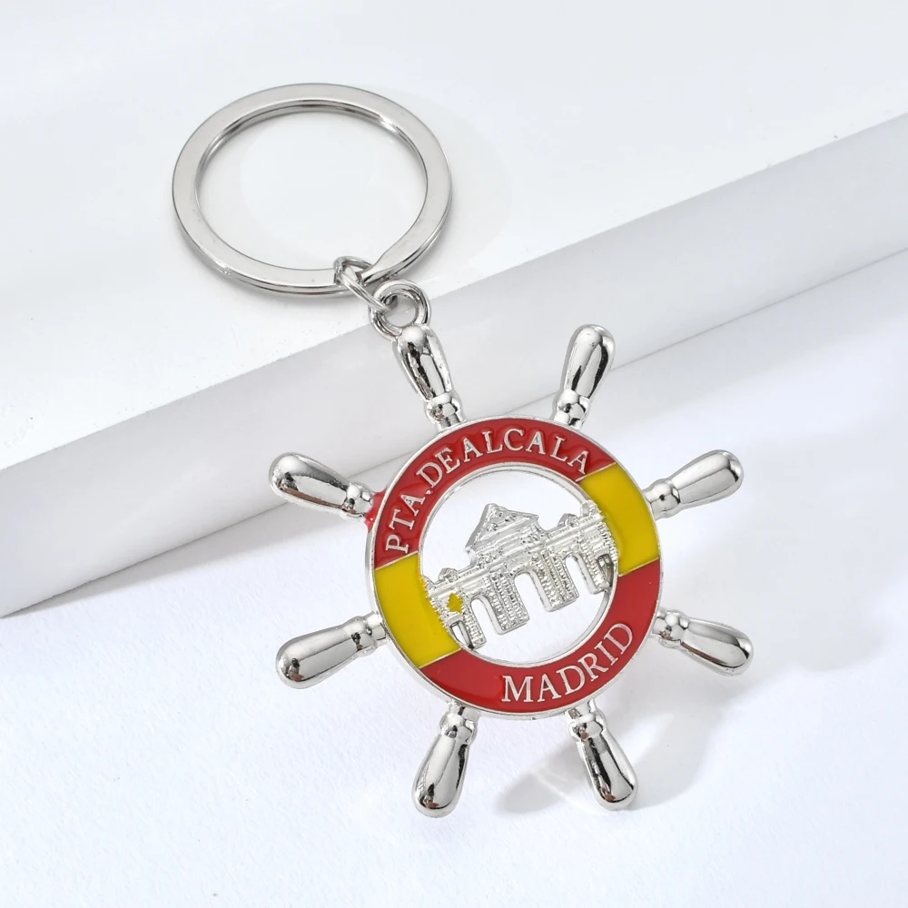 Vicney Руль Брелок Испания Мадрид Круглая Серебряная цепочка для ключей брелок