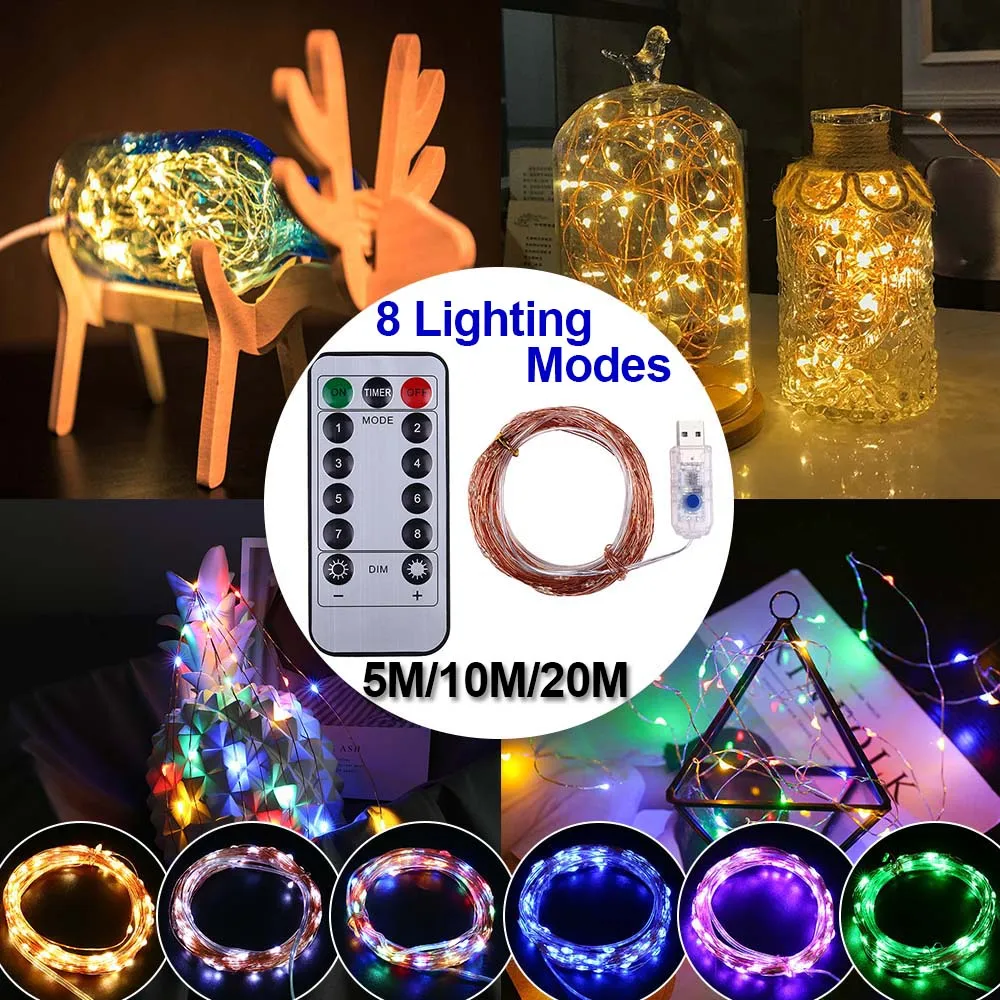 

5/10/20M LED String Light Copper Wire USB Powered Waterproof Fairy Light Timer Control Decoration For Home Bedroom Holiday Lamp