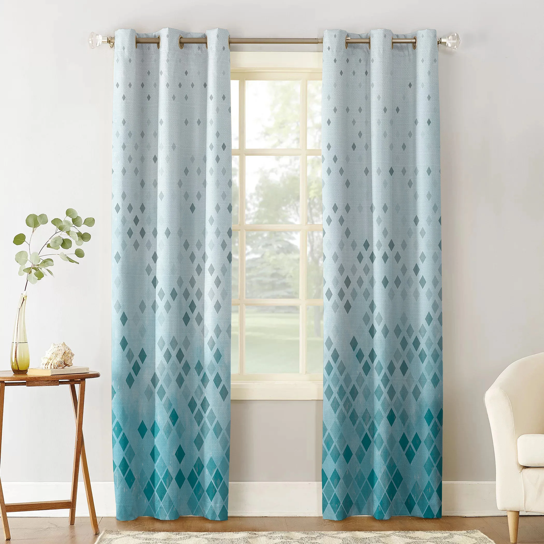 Геометрические голубые прямоугольные градиентные мозаичные оконные шторы