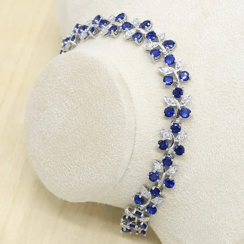 Темно синий полудрагоценный серебряный цвет искусственный браслет серьги
