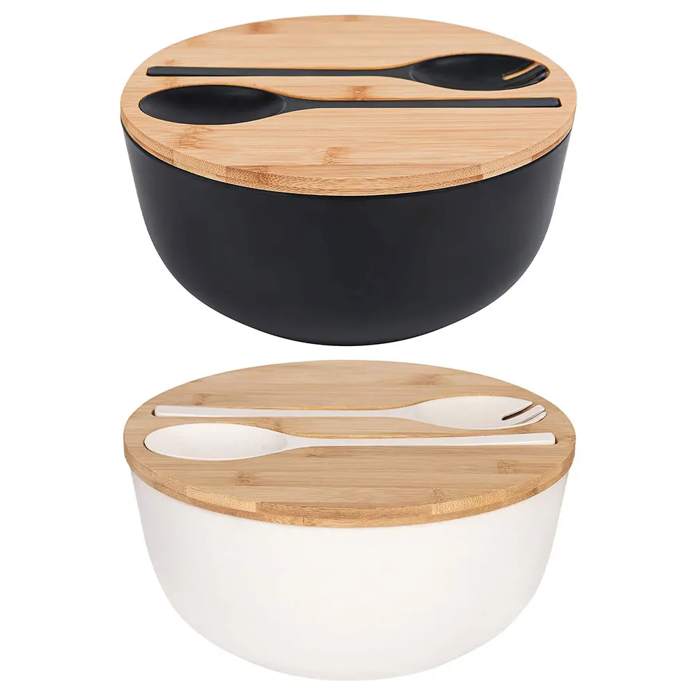 

Bamboo Fiber Bowl Salad Bowl With Servers Set Bamboo Chopping Board Lid Degradable For Fruits Salads Household Storage Bowl