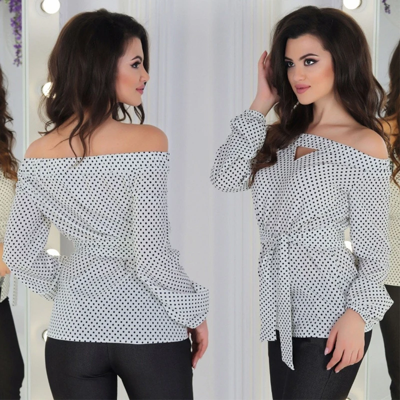 Женская сексуальная блузка в горошек с открытыми плечами женский комбинезон для