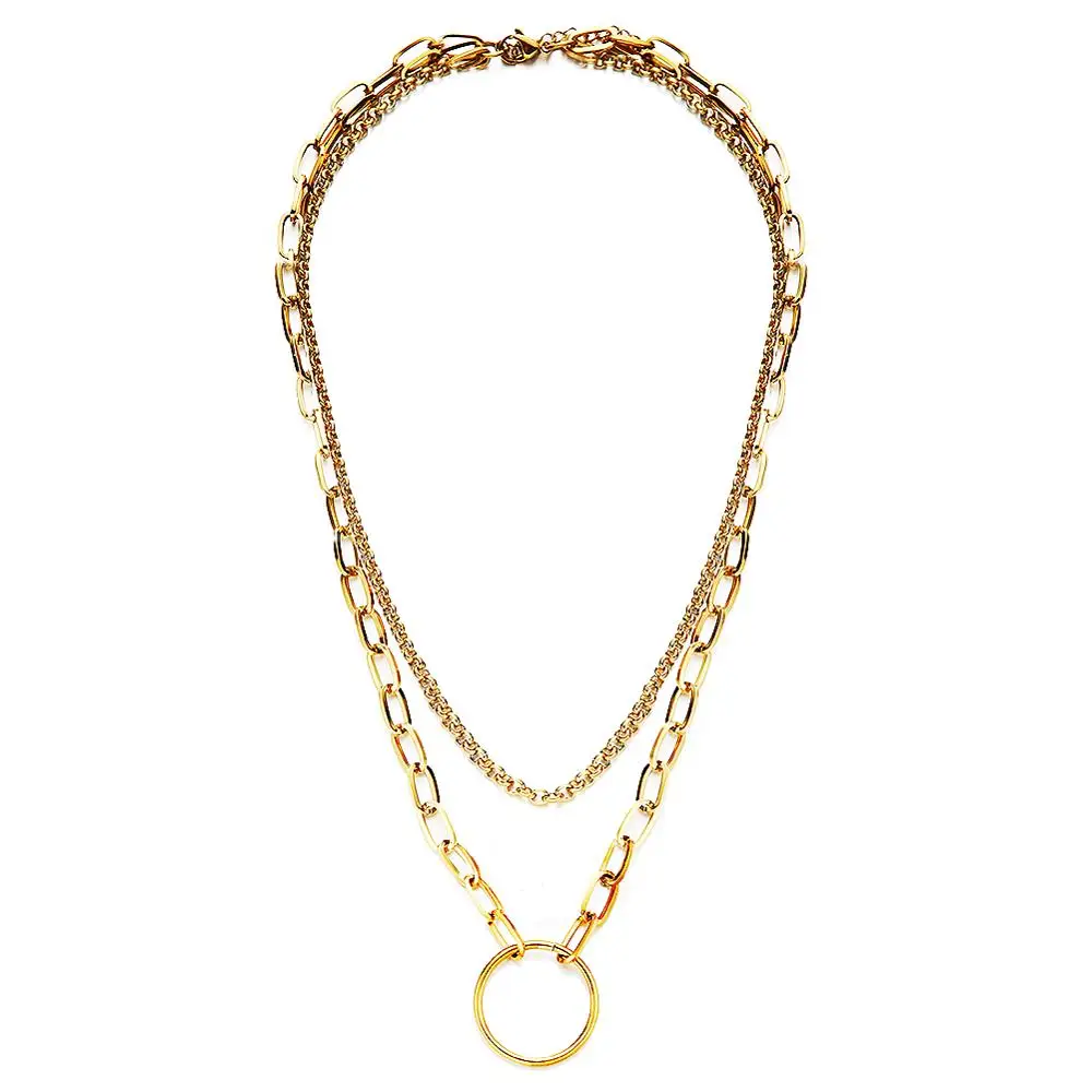 

Женское многослойное колье MinaMaMa, ожерелье из нержавеющей стали с круглым кольцом-петлей, Ювелирное Украшение в стиле хип-хоп