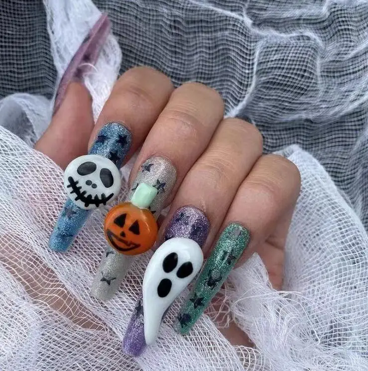 

Nail Art Halloween Cross Skull Head Bat Pumpkin Ghost Alloy Halloween Nail Charm 3D Metal Jewelry Accessories Halloween Party