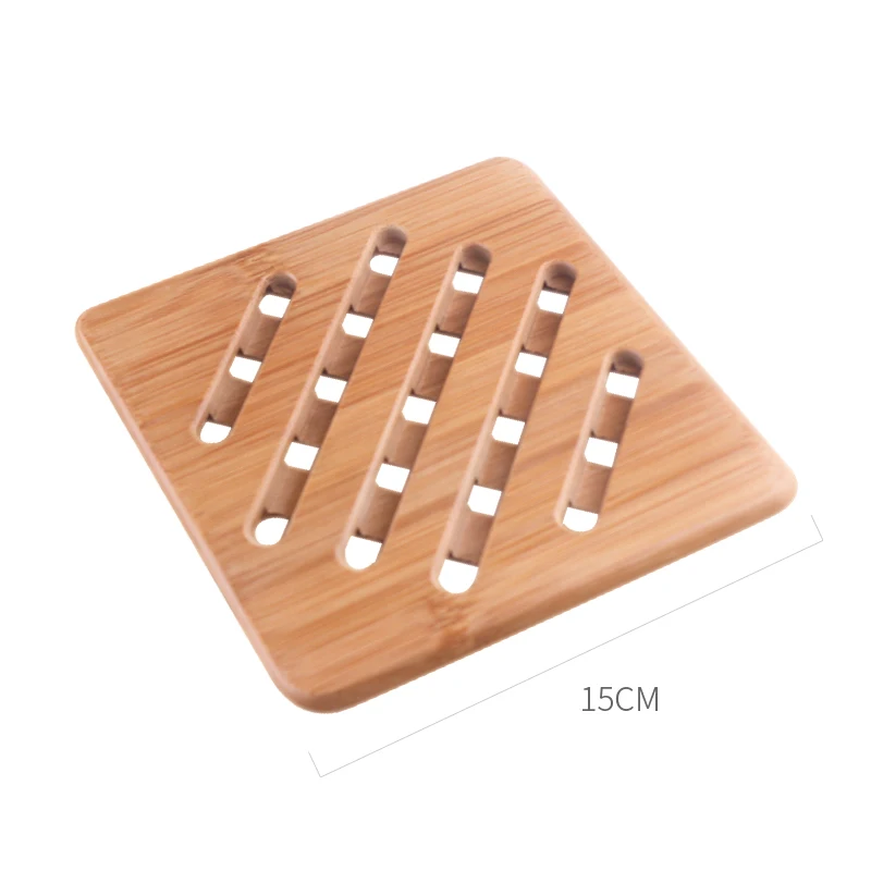 15cm square Бамбуковый Коврик-подставка, бамбуковый держатель для горячего горшка, нескользящая подставка для посуды, декоративная подставка для горячего горшка, два размера - Цвет: 15cm square
