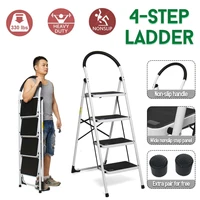 4 step folding aluminium ladder multi purpose extension ladders non slip handrail work platform tool 330lb capacity