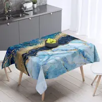 Kids Boys Girls Blue Gold Marble Fake Stone Texture Table Cover For Dining Kitchen Home Decoration Modern Tablecloth