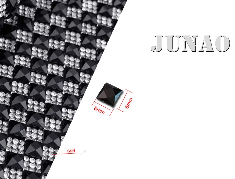 JUNAO 24*40 см Hotfix Прозрачная черная 8 мм квадратная ткань с горным хрусталем сетчатая кристальная Лента отделка стеклянная аппликация «сделай сам» ювелирные изделия