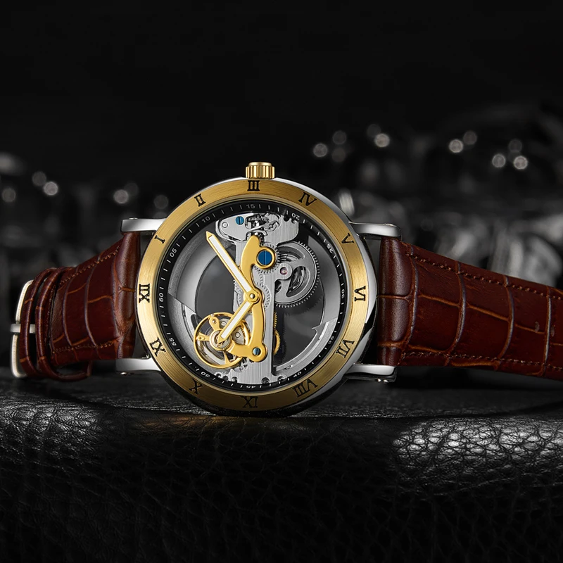 Мужские механические часы с ремешком водонепроницаемые выдолбленные крутые