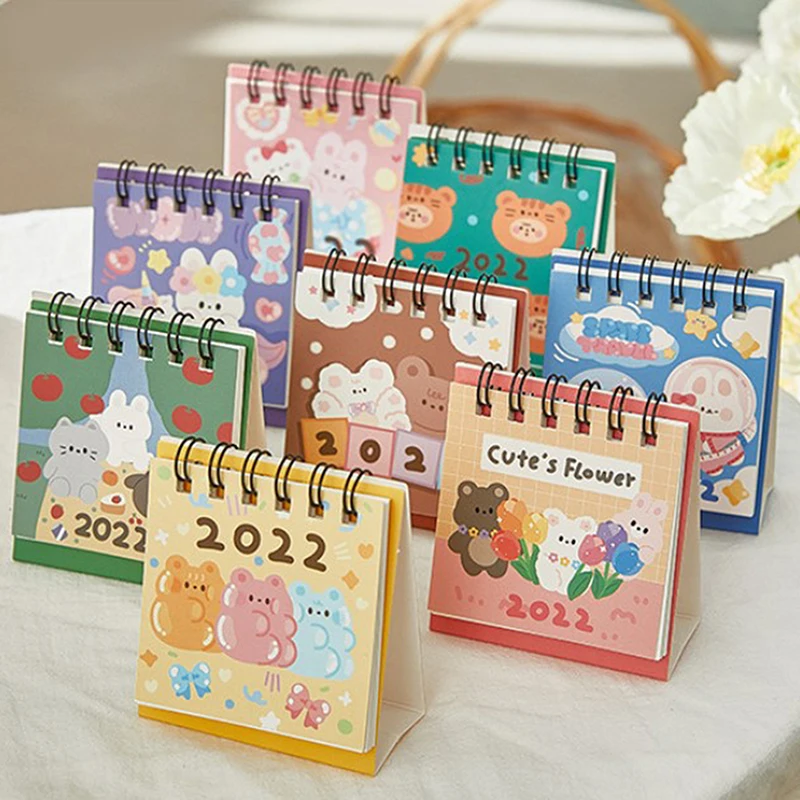 

2022 Cute Cartoon Calendar Kawaii Bear Desktop Paper Mini Calendar Daily Weekly Scheduler Table Planner Children Gifts Birthday