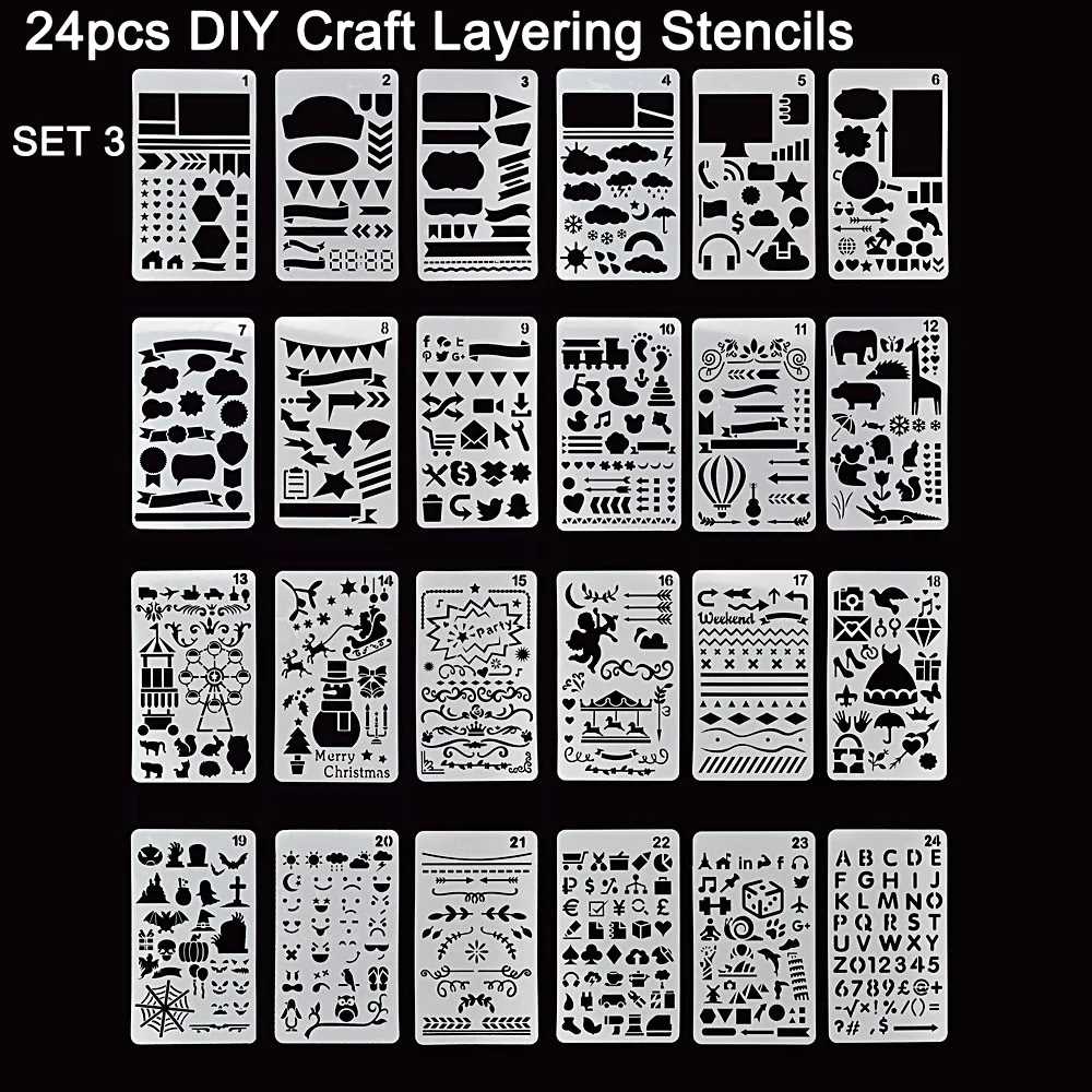 24 шт. набор трафаретов для рукоделия пластиковый планировщик шаблон чертежа