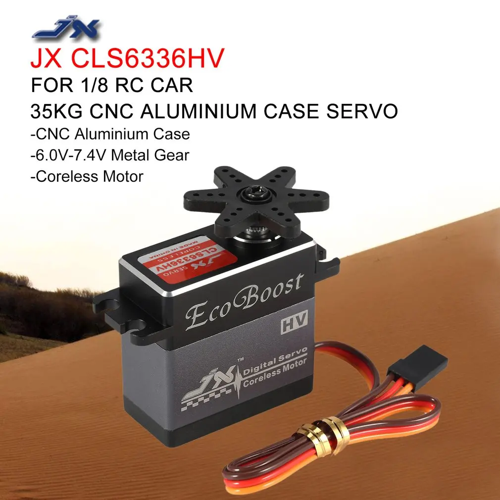 Servo Digital sin n&uacute;cleo JX CLS6336HV, engranaje de Metal de alto voltaje, 35KG, 6-7,4 V, carcasa de aluminio, para coche teledirigido 1/8 y ala fija de 2000mm-1