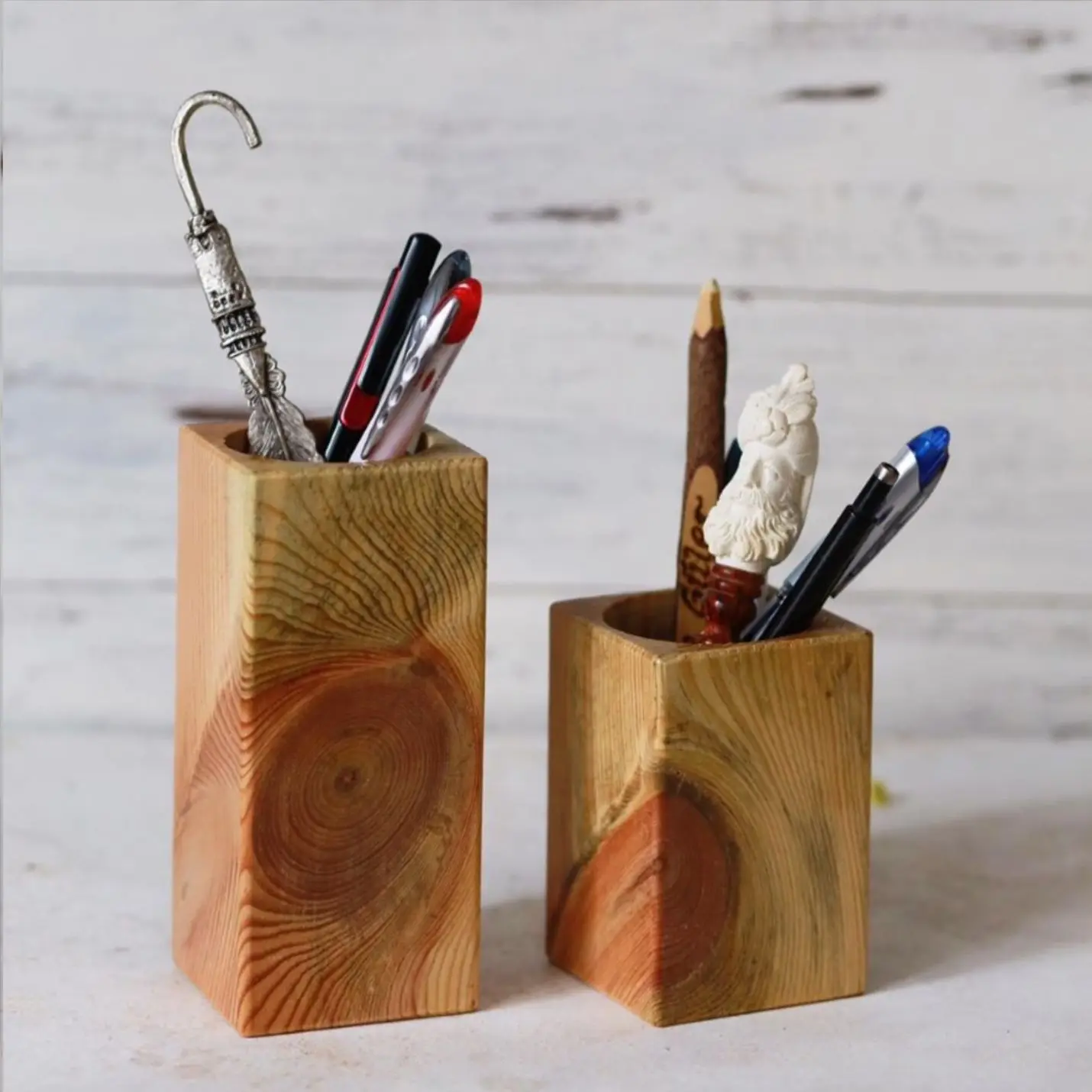 

Dual Natural Wooden Pen Holder