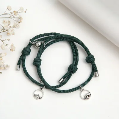 

2021 2Pcs Magnetic Attractive Handmade Bracelet Lover's Couple Charm Women Men Paired Friendship Adjustable Bracelet