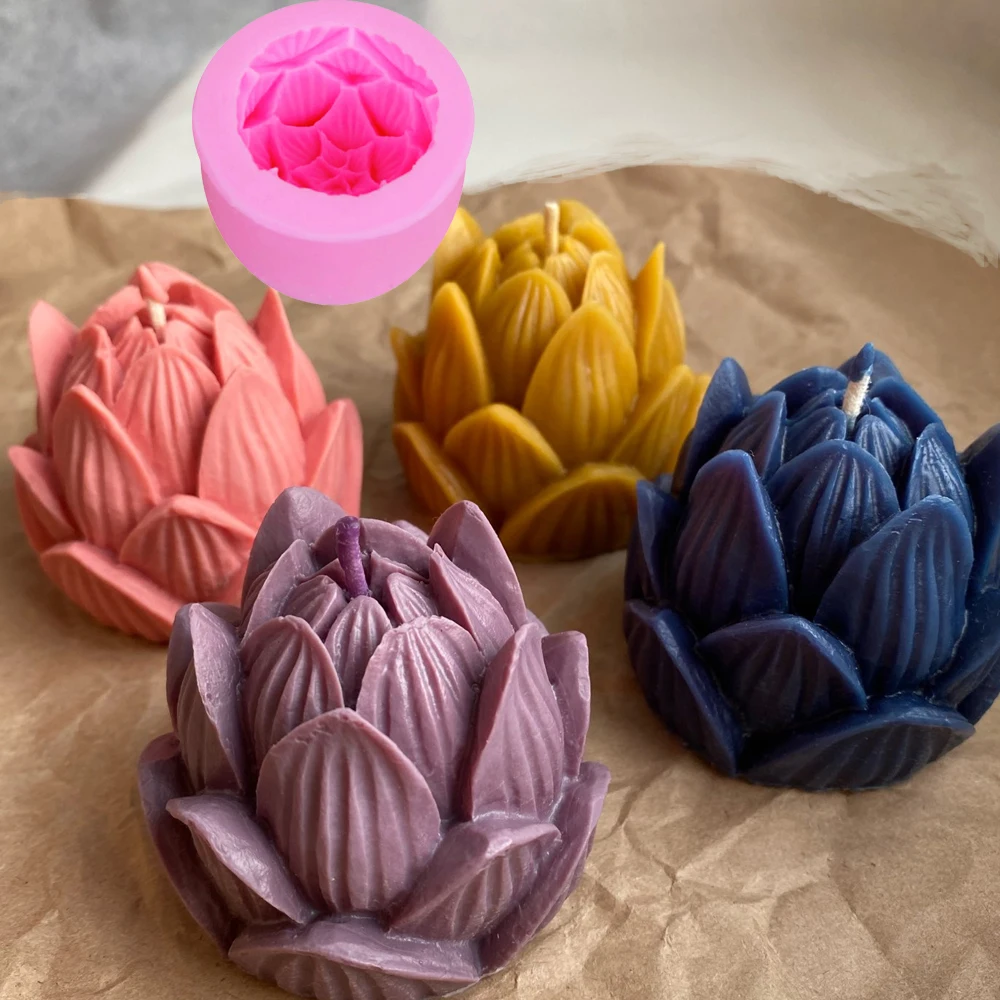

S104 Aromatherapy Candle Wax Silicone Mold 3D Lotus Flower Soap Mould DIY Candle Form Cake Decoration Resin ExpoxySuppliers