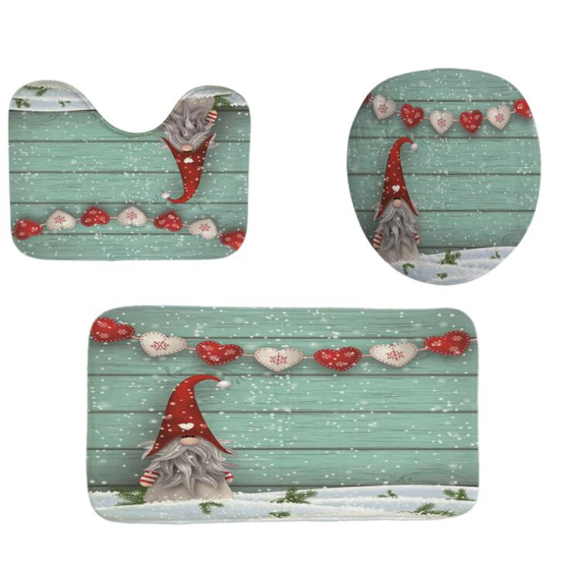 

3PCS Set Christmas Toilet Decoration Bathroom Mat Christmas Toilet Seat & Cover Christmas Toilet Lid New Year Xmas Decoration