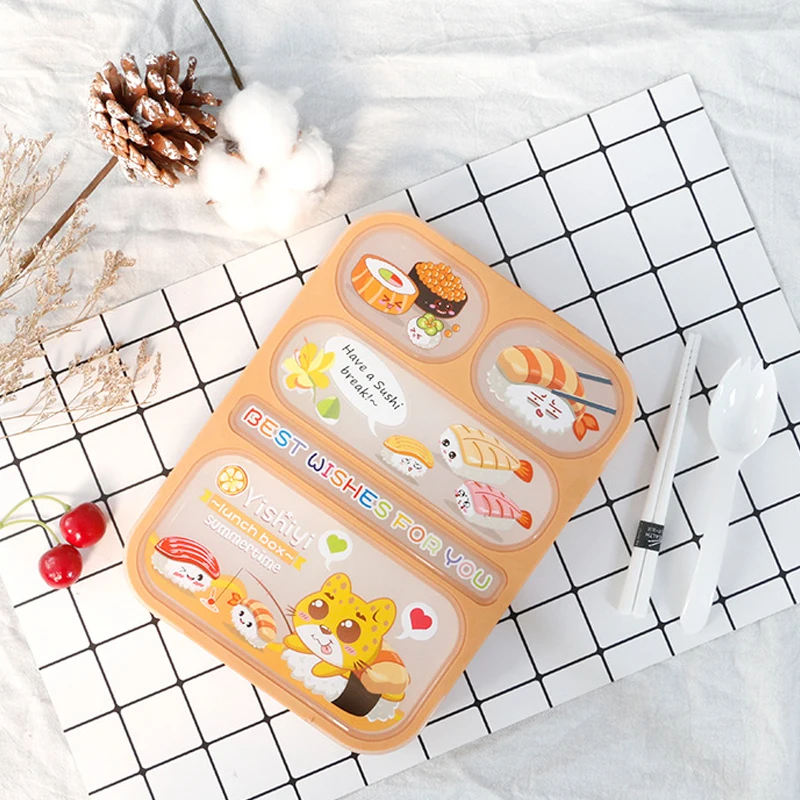 

Cute Cartoon Lunch Box Kids Bento Box with Tableware Food Container Travel Hiking Camping School Leakproof Portable Snack Boxes