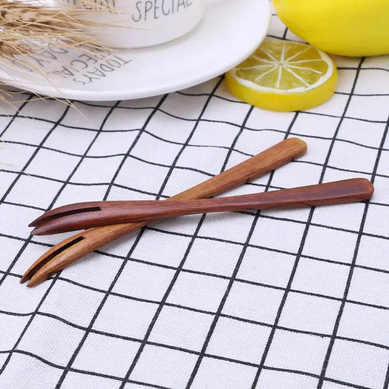 

Wooden Dessert Food Fruit Serving Fork Dining Tableware Utensil Tools Cutlery