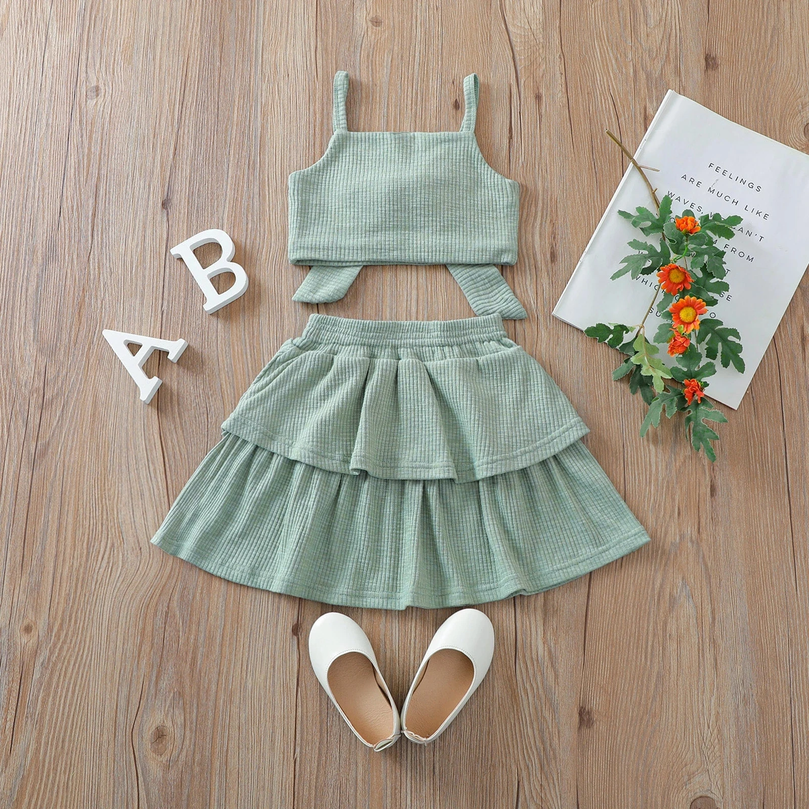 

Summer Baby Girls Clothes Sets Big Bowknot Sleeveless Strap Vest Tops Layered Skirts 2pcs Outfits 0-4Y 2021
