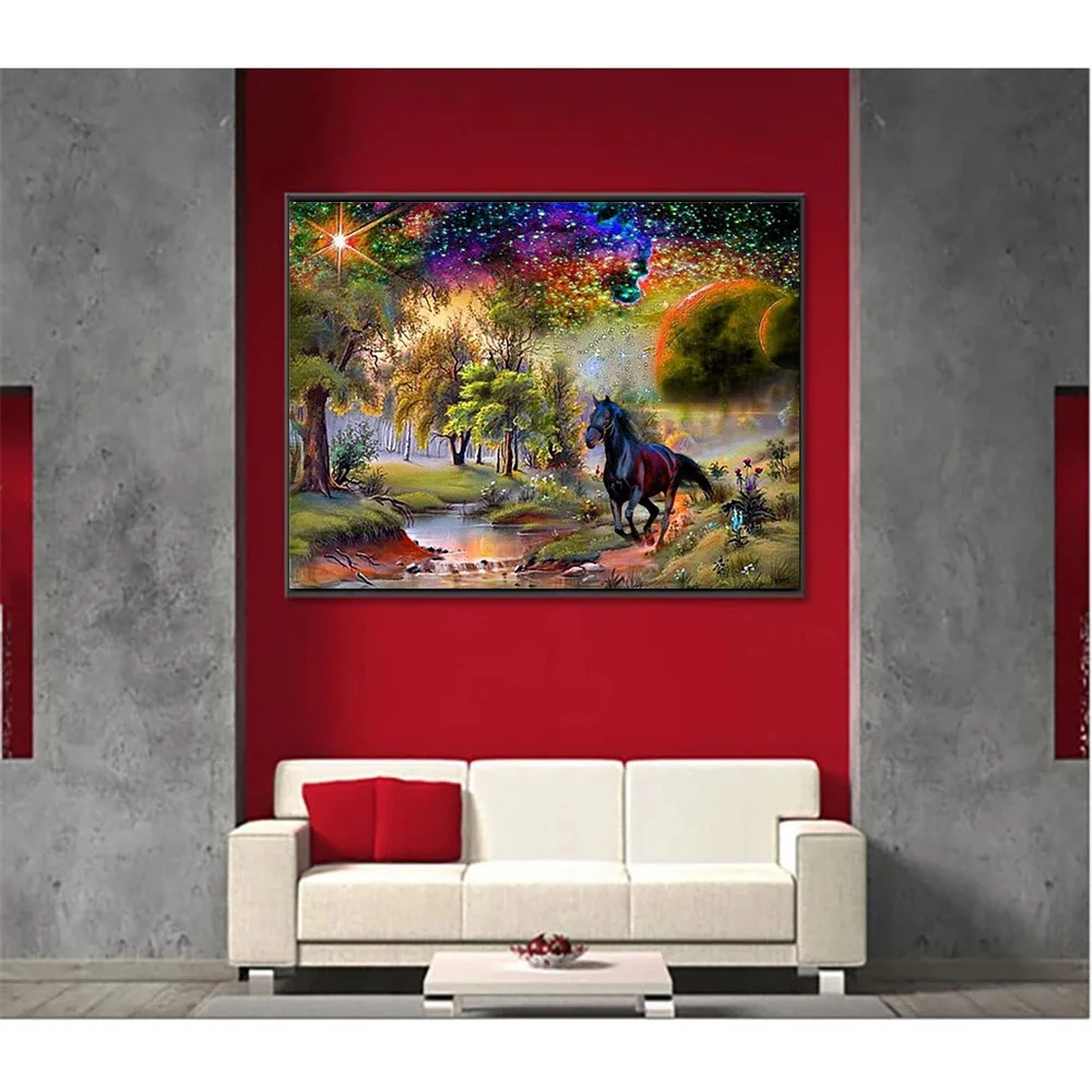 5D DIY Diamond Painting Full Square Mosaic Horse River Embroidery Cross Stitch Animal Starry Sky Wall Decor | Дом и сад