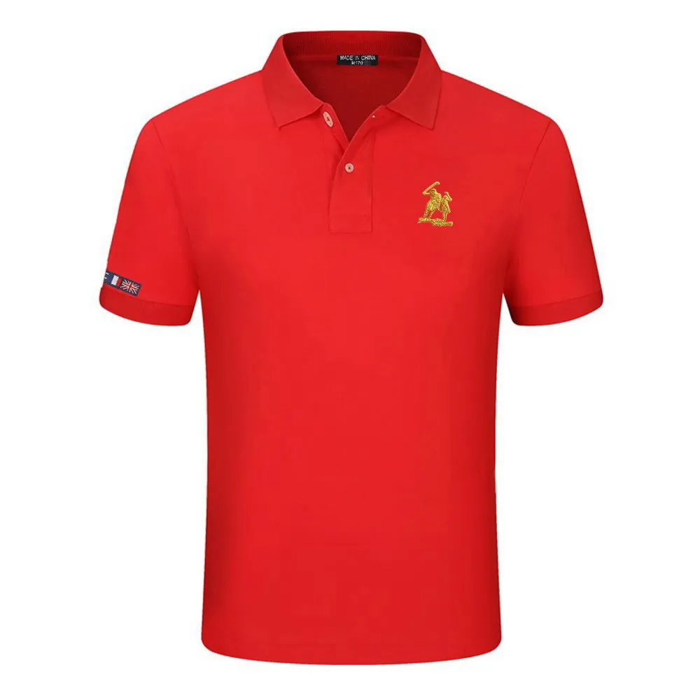 Рубашка-поло мужская с вышивкой лошадей 100% хлопок коротким рукавом | Мужская