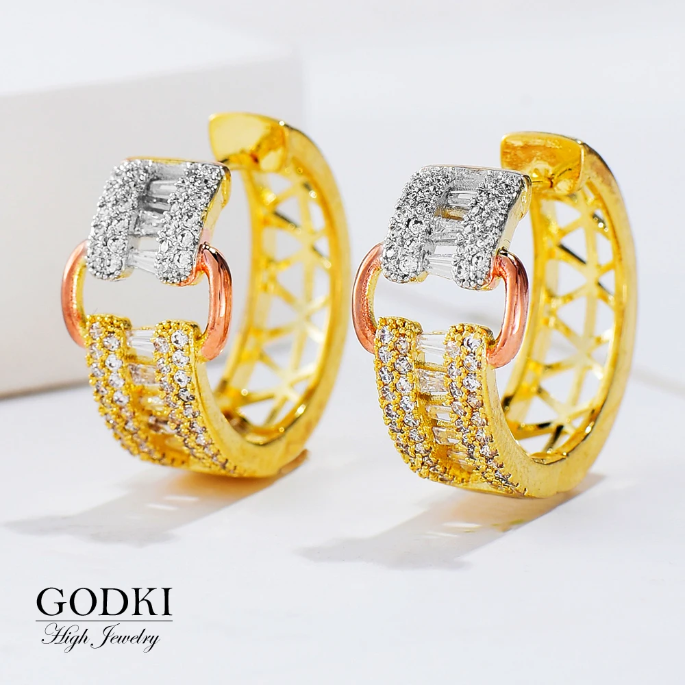 

GODKI Unique FASHION Luxury 3Tone Belt Style African Hoop Earrings For Women Wedding Bridal Earrings boucle d'oreille femme 2020