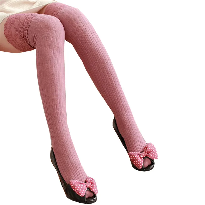 LJCUIYAO Новые Модные Полосатые чулки до бедра женские белые кружевные хлопковые