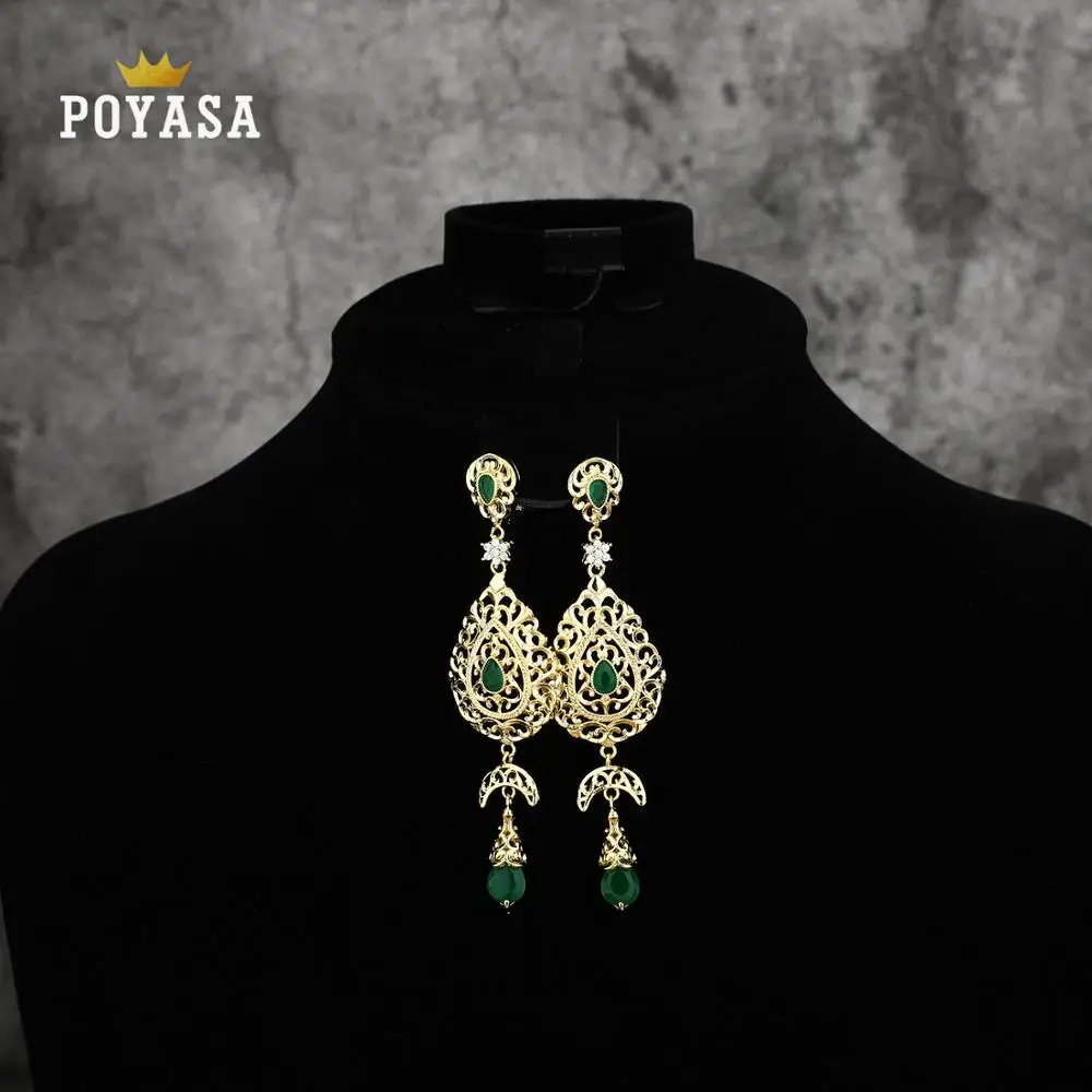 gold green stone Марокканский кафтан свадебные золотые серьги красный и зеленый камень модные ювелирные изделия медь высокое качество серьги - Окраска металла: gold green stone