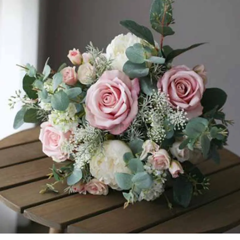 Свадебный букет s Искусственный Розовый Шелковый цветок невесты отправить брошь