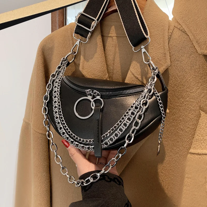 

Женская нагрудная сумка из искусственной кожи, поясная сумка с цепочкой и карманом, новинка 2021, модная поясная сумка, кошелек для путешестви...