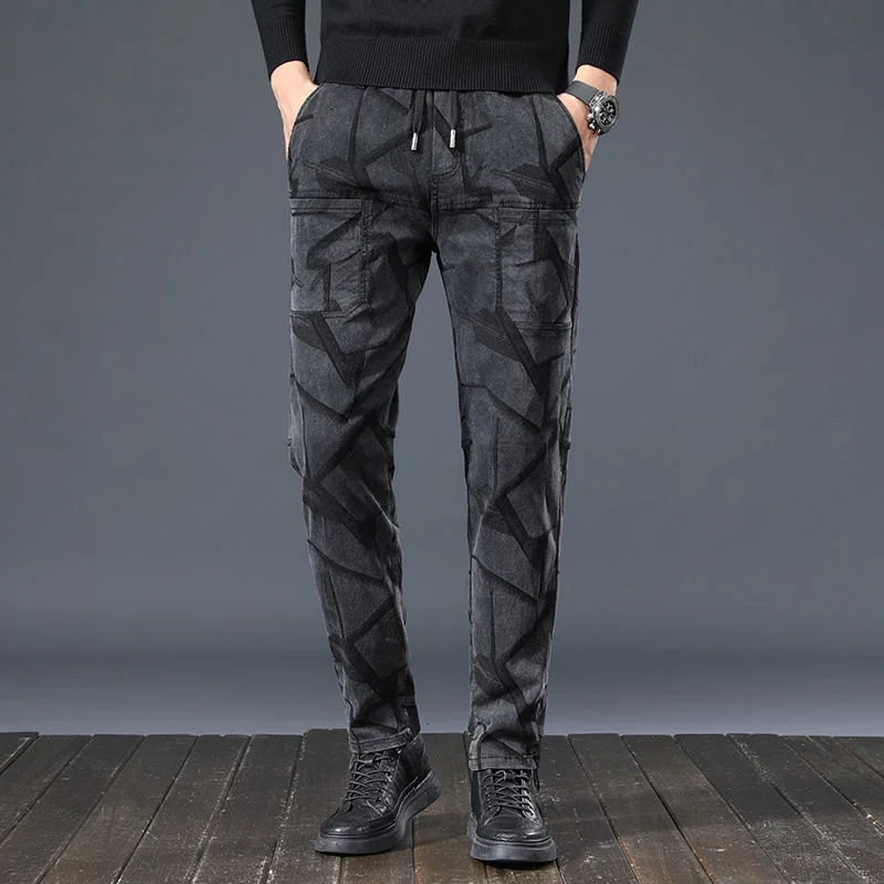 Men's Fashionable Pants Elastic Pocket Straight New Long In Camouflage Print Bind Cultivate One's Morality 2021 Favourite