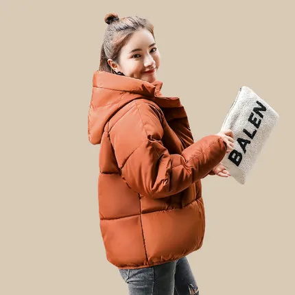Зимняя куртка женская с капюшоном плюс размер женские s парки утепленная верхняя одежда короткие теплые пальто свободный женский хлопчатобумажный дутый Базовый Топ - Цвет: caramel colour