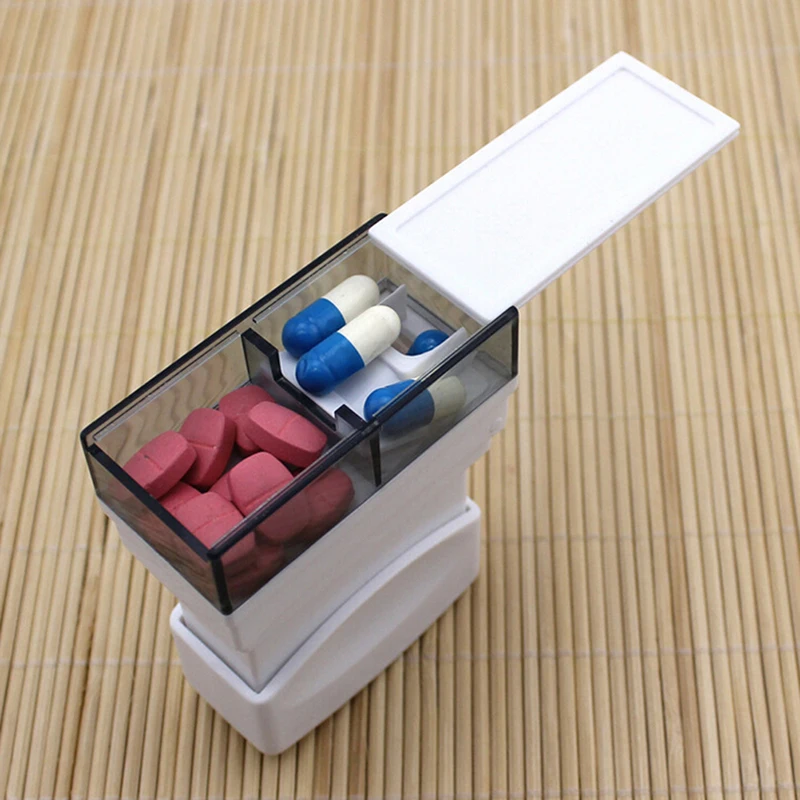 

1X Tablet Pill Medicine Crusher Grinder Grind Splitter Cutter Safe Organize Box,