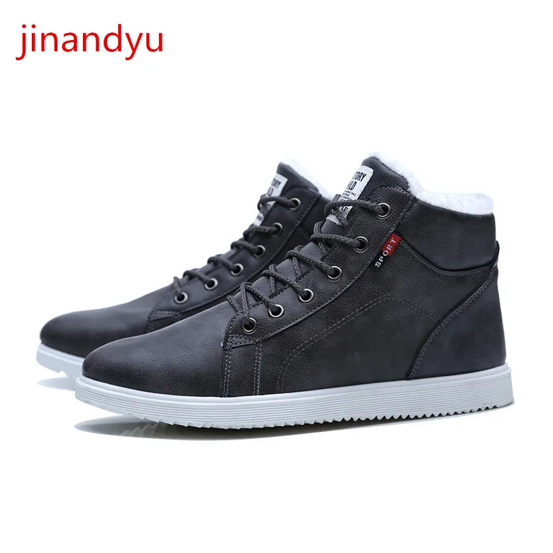 Bota de Couro dos Homens Curto de Pelúcia Rendas até Preto Tornozelo Sapatos Inverno Quente Tênis Homem Casuales Cinza Botas Cowboy Masculino