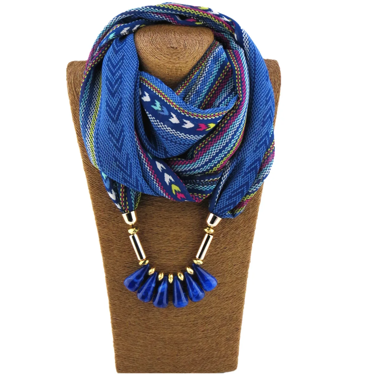 

Ladies Scarf New Colorful Printing Chiffon Surrounding Scarf Fashion Acrylic Bead Necklace Pendant Scarf Lady Necklace Scarf