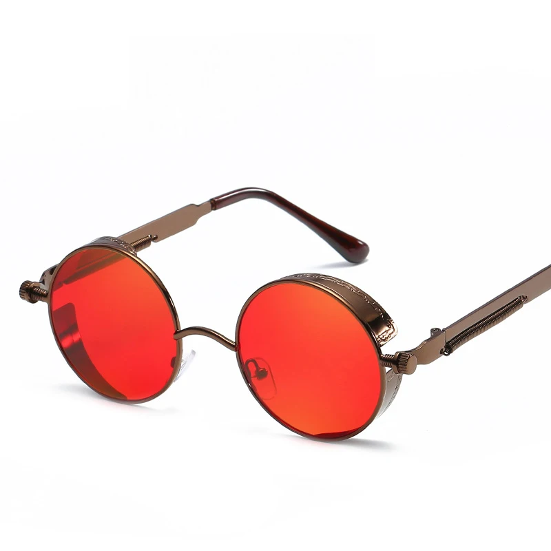 20-Copper-Red Круглые металлические солнцезащитные очки стимпанк для мужчин и женщин, модные очки, брендовые дизайнерские Ретро Винтажные Солнцезащитные очки UV400 - Цвет линз: 20-Copper-Red