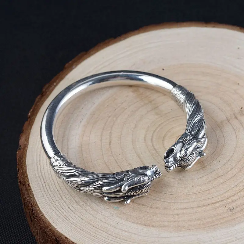 Мужской винтажный браслет в виде дракона из серебра 990 пробы изящное ювелирное
