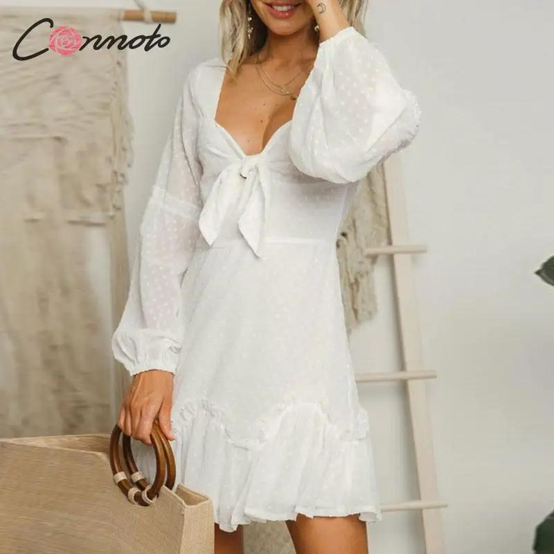 Conmoto элегантные женские белые короткие вечерние платья 2019 осенне зимние модные