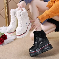 winter woman boots warm plush platform ankle shoes high top height increasing 10cm snow boots trainers fur chunky sneakers woman
