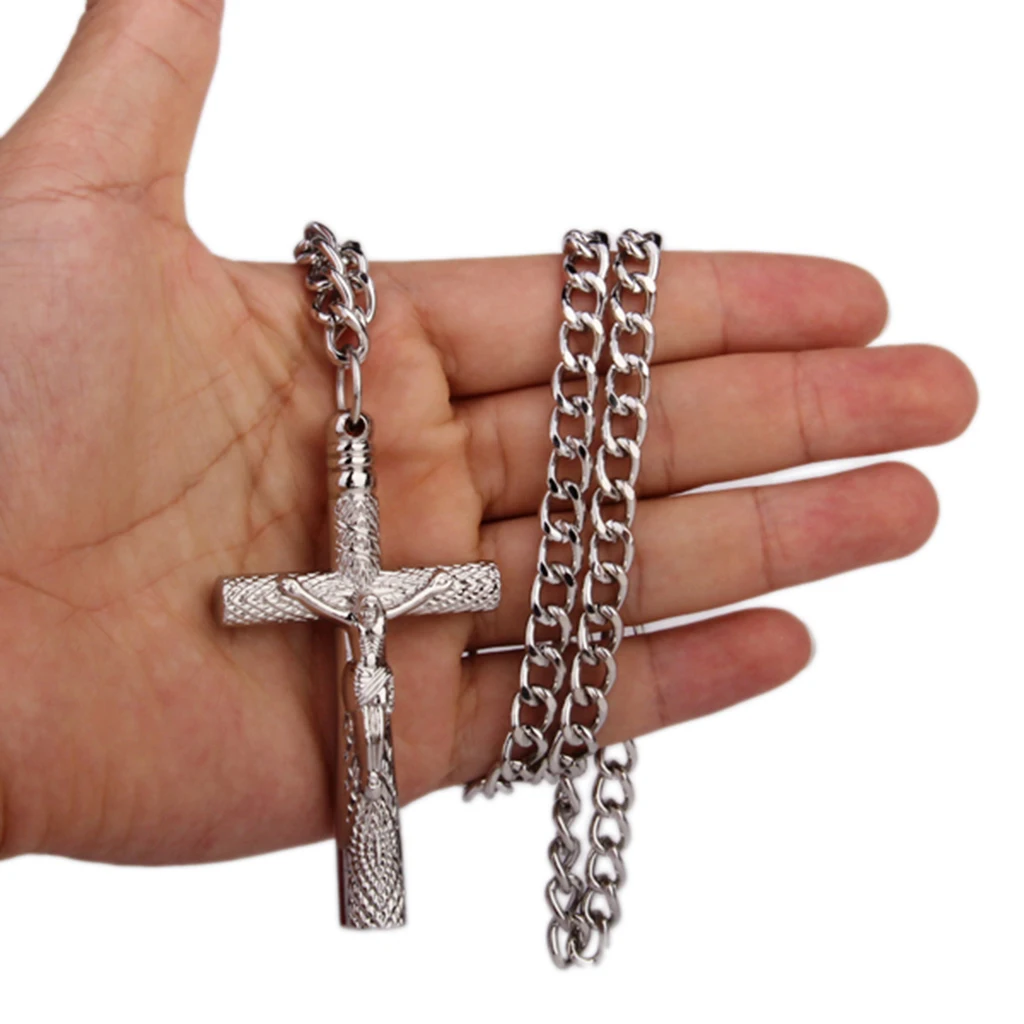 Хромовая сталь Pld Крест Христианский барабан ключ Иисус Распятие ожерелье