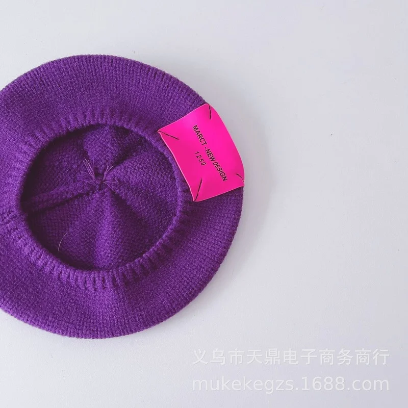 2022 Children's Knitted Autumn and Winter Boys and Girls Baby Concave Shape Navy Hat Color Label Wool Hats